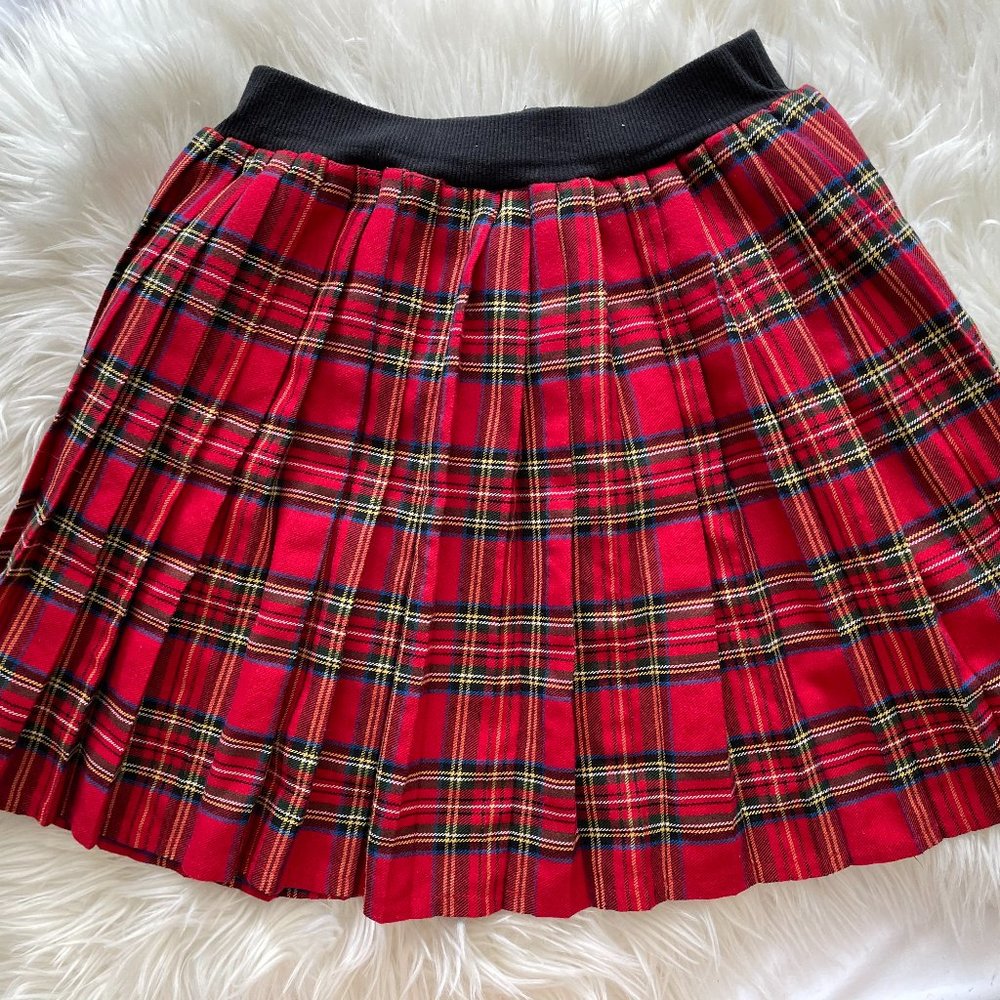 High-Waisted Red Plaid Pleated Skirt